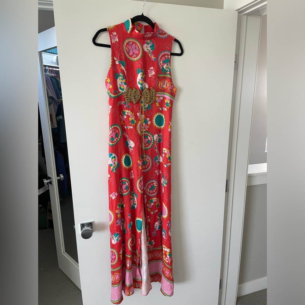 Farm Rio retro style red maxi dress